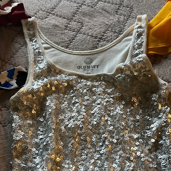 Ladies xs tank sequined front on beige soft cotton tee - Picture 1 of 4
